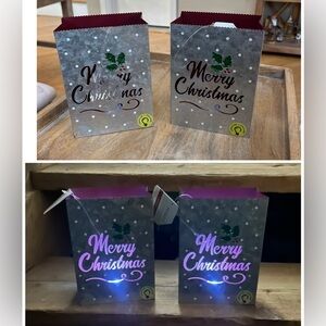 Set of 2 Light Up Tin Christmas Bags